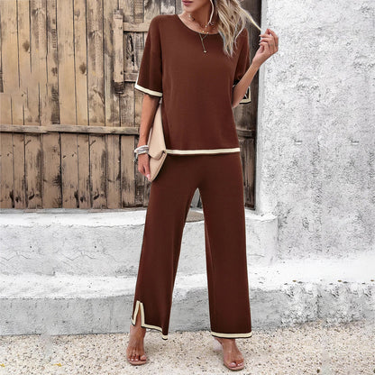 Conjunto de pantalón con aberturas y blusa de mangas cortas AR705