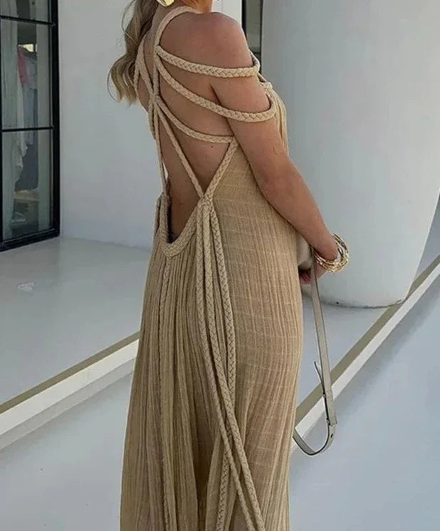 Vestido maxi con detalles de tiras trenzadas AR293