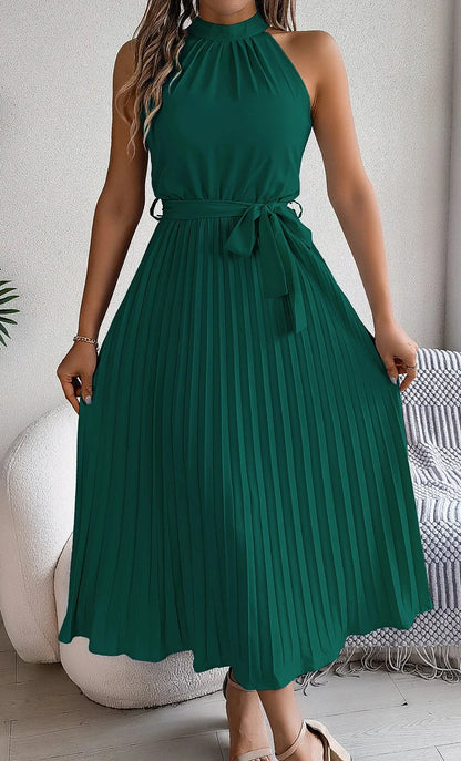 Vestido midi con pliegues y cuello alto AR720