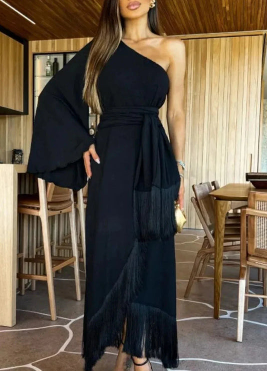 Vestido midi cruzado de manga única AR261